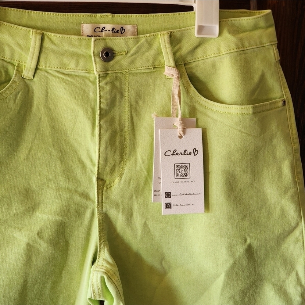 CHARLIE B $98 Keylime Bermuda Jean Shorts Roll Up Cuff Size 14 MSRP $98 - Picture 9 of 16